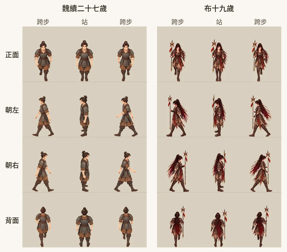 魏續二十七歲與布十九歲的走路圖,原本的 3 欄 × 4 列版面