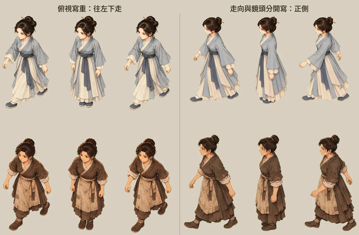同一個人兩種寫法:左邊三個往左下走,右邊三個是正側。上排湘十七歲,下排魏續的娘