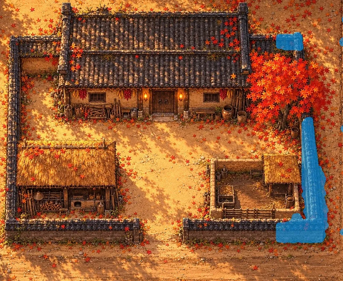 藍色是 AI 找到、配置裡沒有的站著的部分(多半是畫歪的院牆)