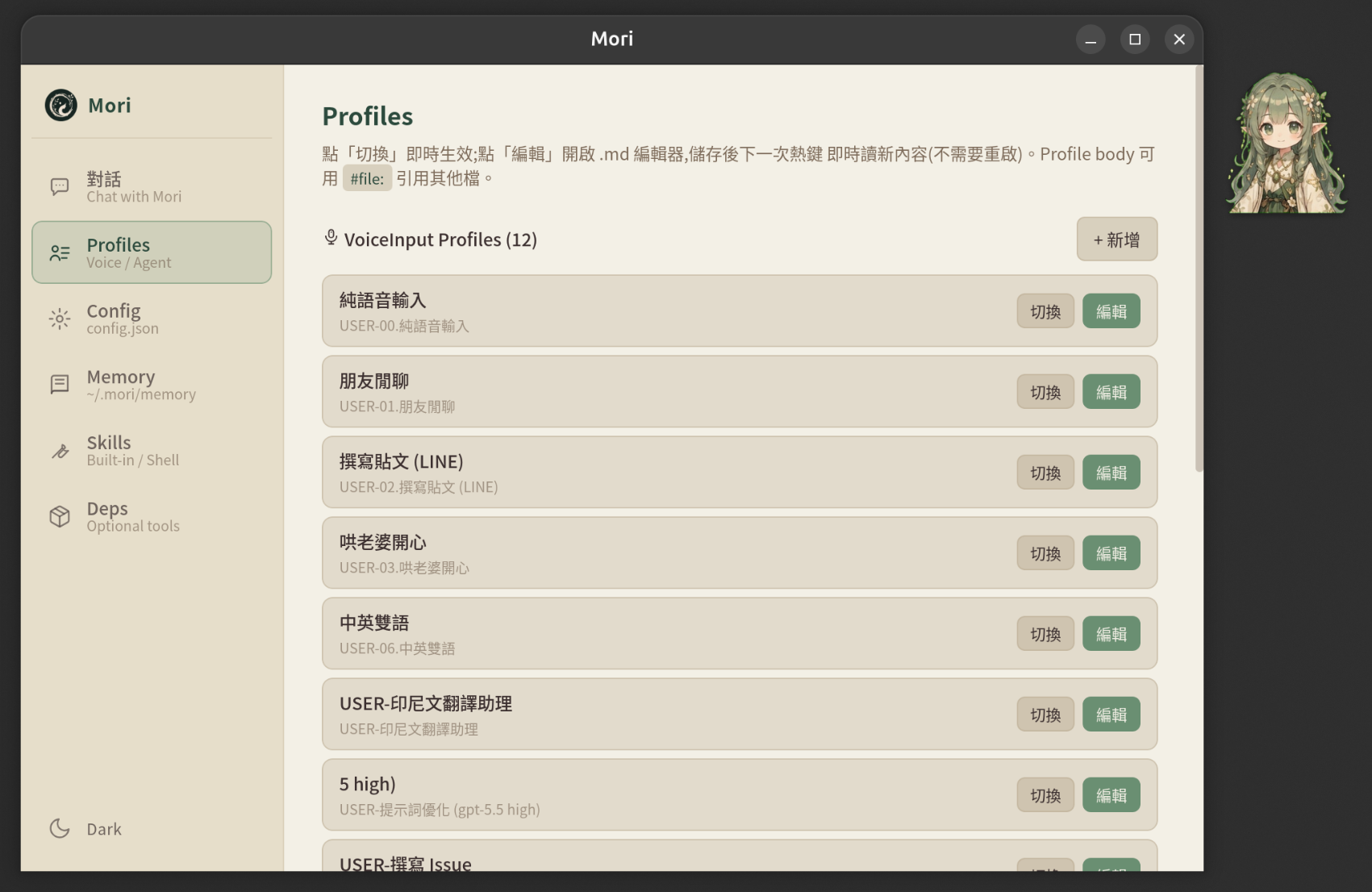 Profiles tab