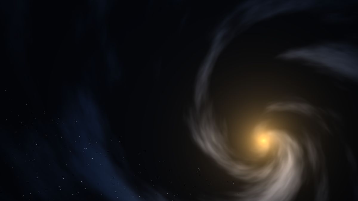 用 fragment shader 畫的螺旋星系背景，左上整片留白